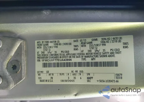 2014 Ford Escape S from USA, damaged, VIN 1FMCU0F77EUA43896